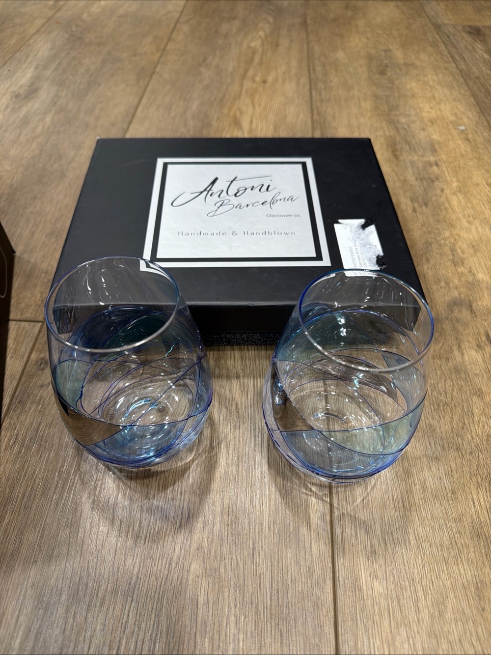 Handblown Blue Glass Stemless Wine Glasses - Set of 2